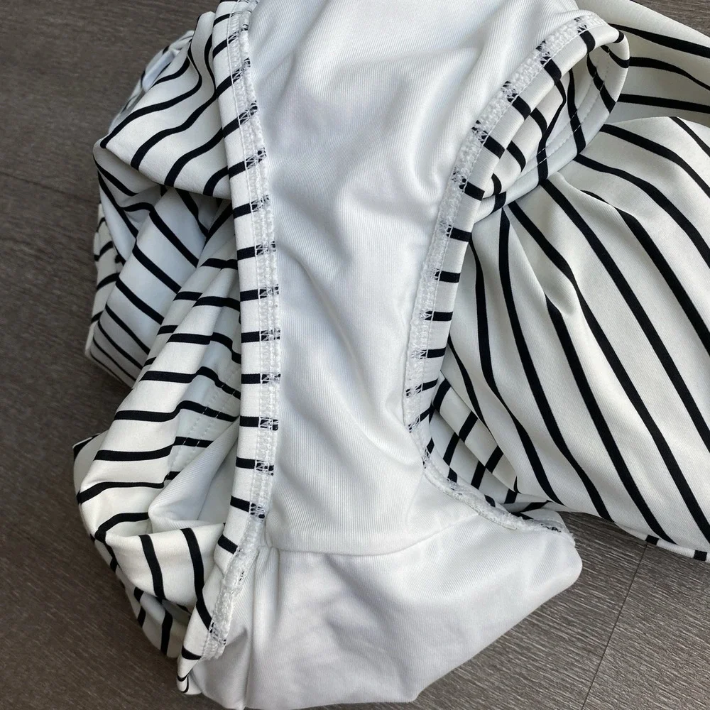 Vince Camuto Off The Shoulder Ruffle Striped One Piece‎ Swimsuit Size 14 1397